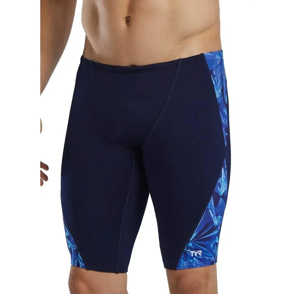 TYR Mens Durafast Jammer Swimsuit Blue Geometric Print Size 36 L New With Tags